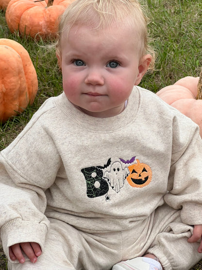 BOO Ghost & Pumpkin Toddler Fleece Crewneck